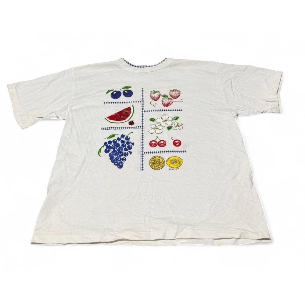 Vintage Gopher Sport XL Fruit Graphic T Shirt Cottagecore Gingham 90s